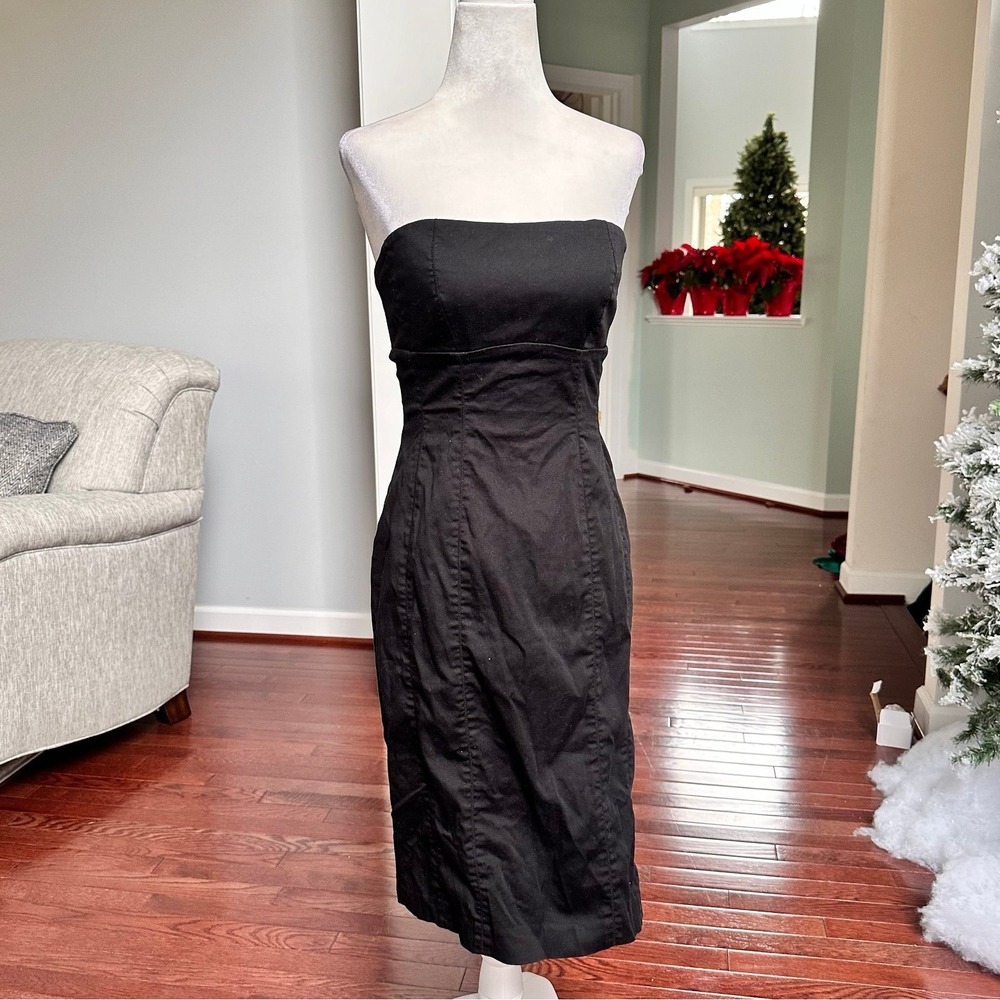 Vintage 2000s‎ Cotton Blend Forever 21 F21 Black Strapless Pencil Dress Small